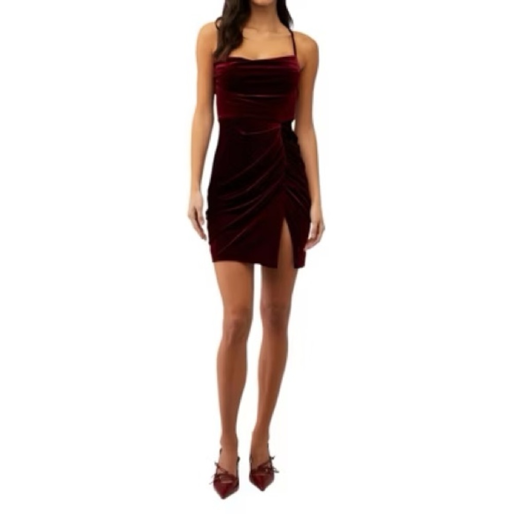 NWOT Amanda Uprichard Jasalina Velvet Burgundy Wine Mini Dress Sz XS
